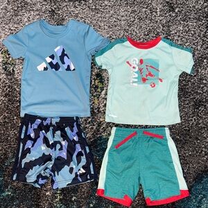 Adidas Kids' Blue and Teal Graphic T-Shirts with Shorts